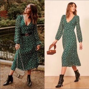 Reformation Joy Dress Floral Open Back Green